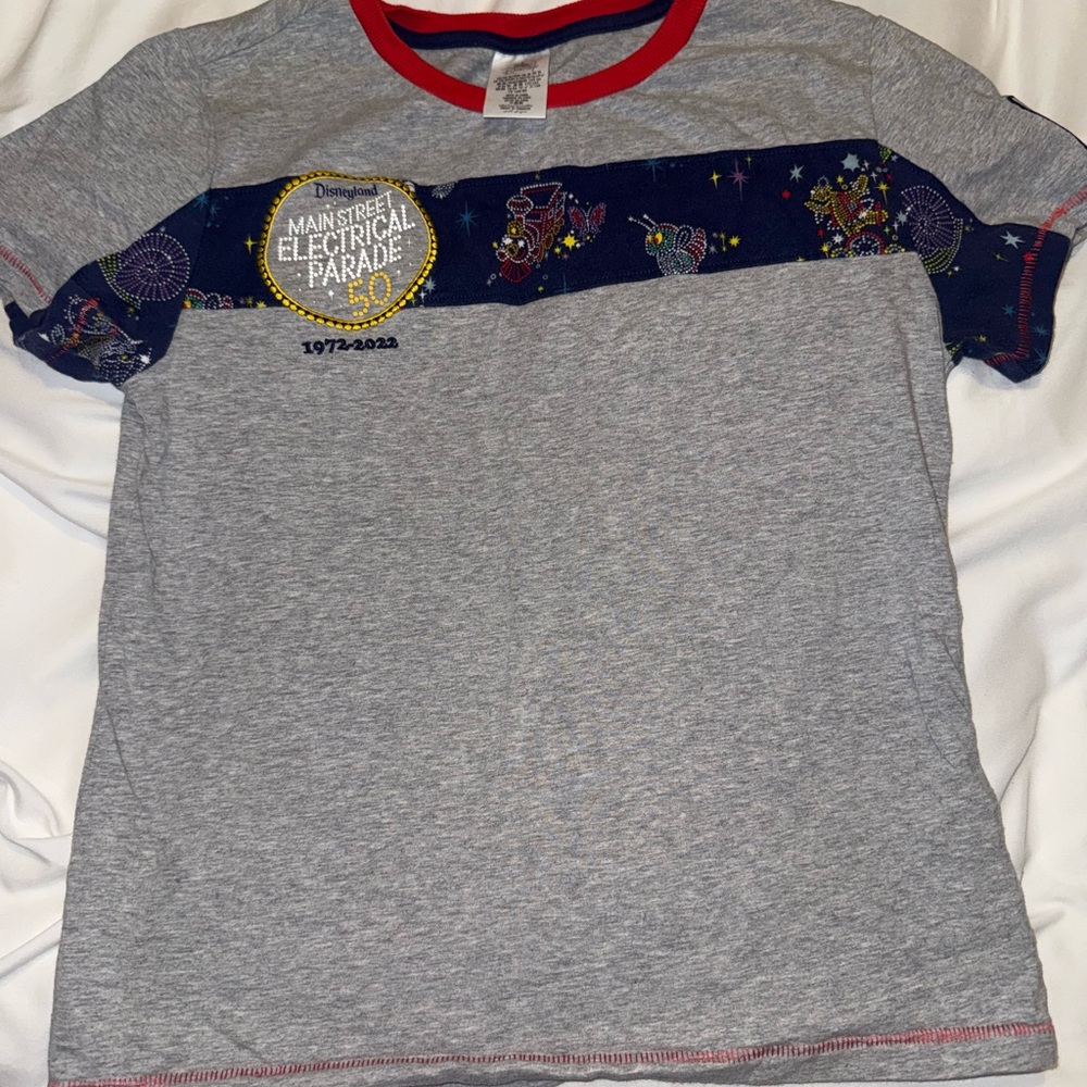 Disneyland Gray T-Shirt with Red and Gold Accents. Mainstreet electrical parade